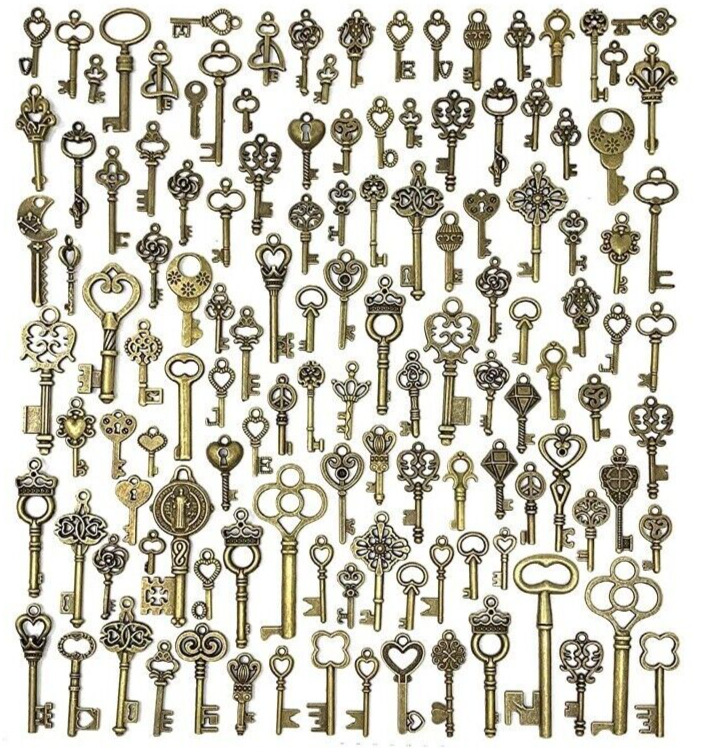 Lot Of 125 Vintage Style Antique Skeleton Furniture Cabinet Old Lock Keys Jewel