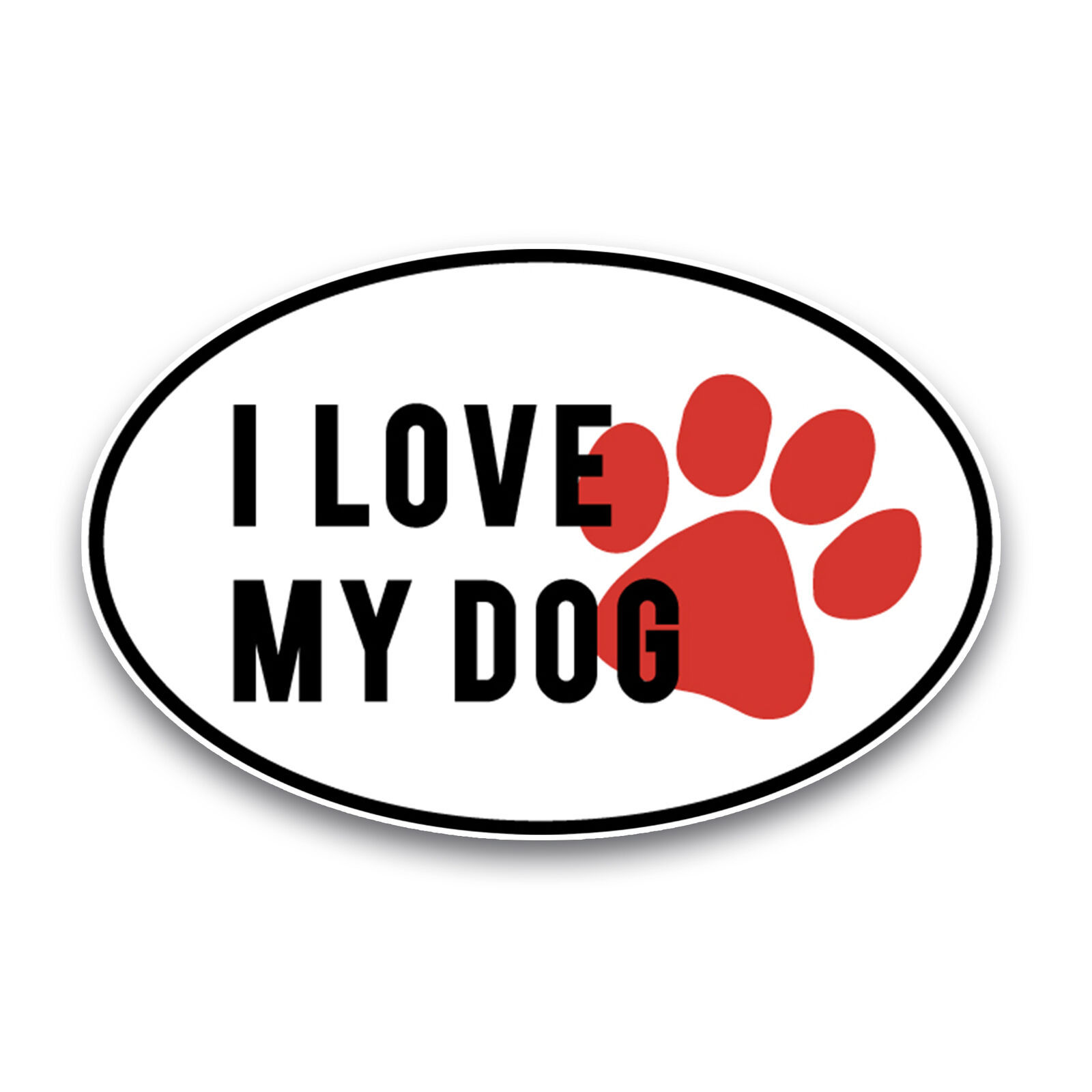 I Love My Dog Black and White with Red Paw Print Oval Magnet Decal, 4x6 Inches