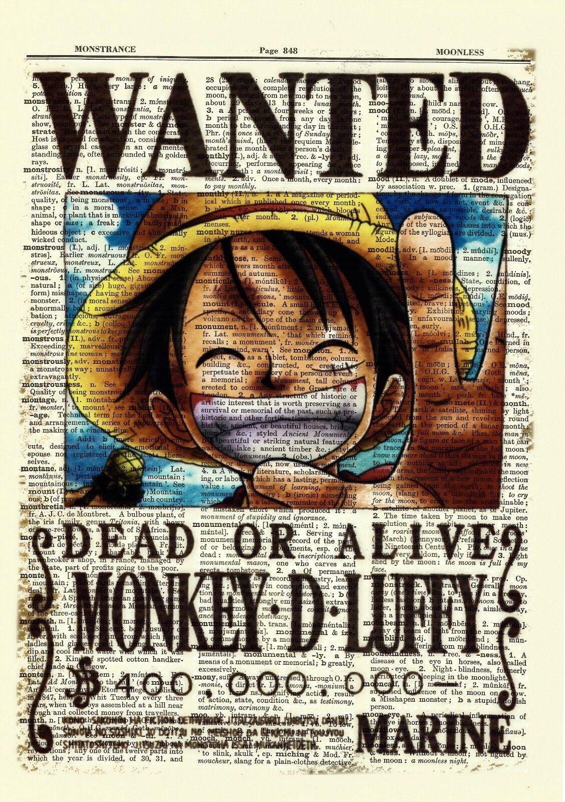 One Piece Luffy Anime Dictionary Art Print Poster Wanted Picture Manga Book 