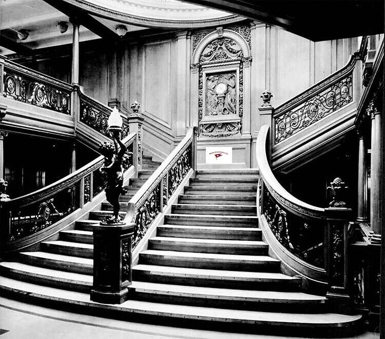 RMS TITANIC, GRAND STAIRCASE WITH CHERUB, BEAUTIFUL REPRINT PHOTOGRAPH