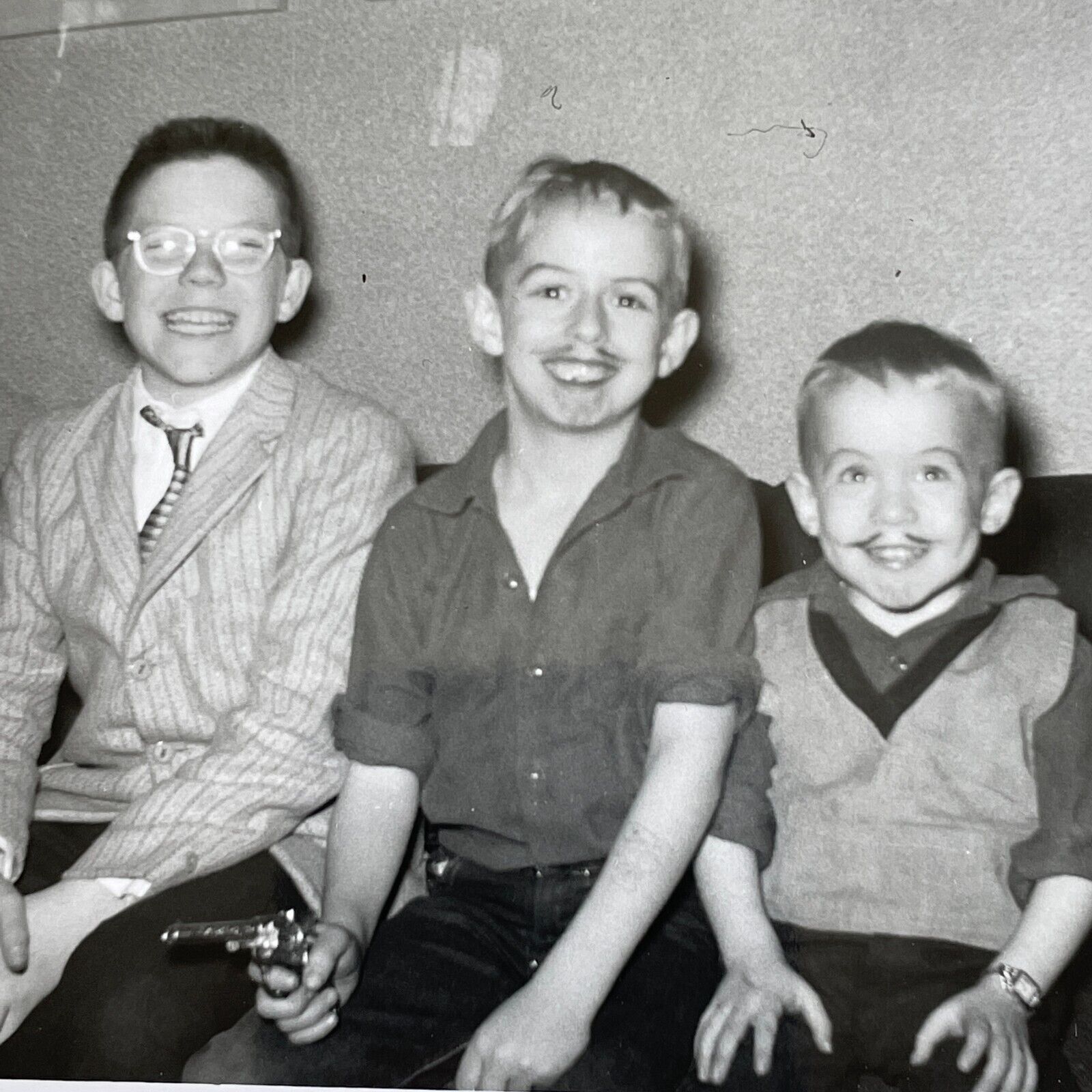 G2 Photograph Boys Drawn On Mustaches Funny Happy Kids 950's