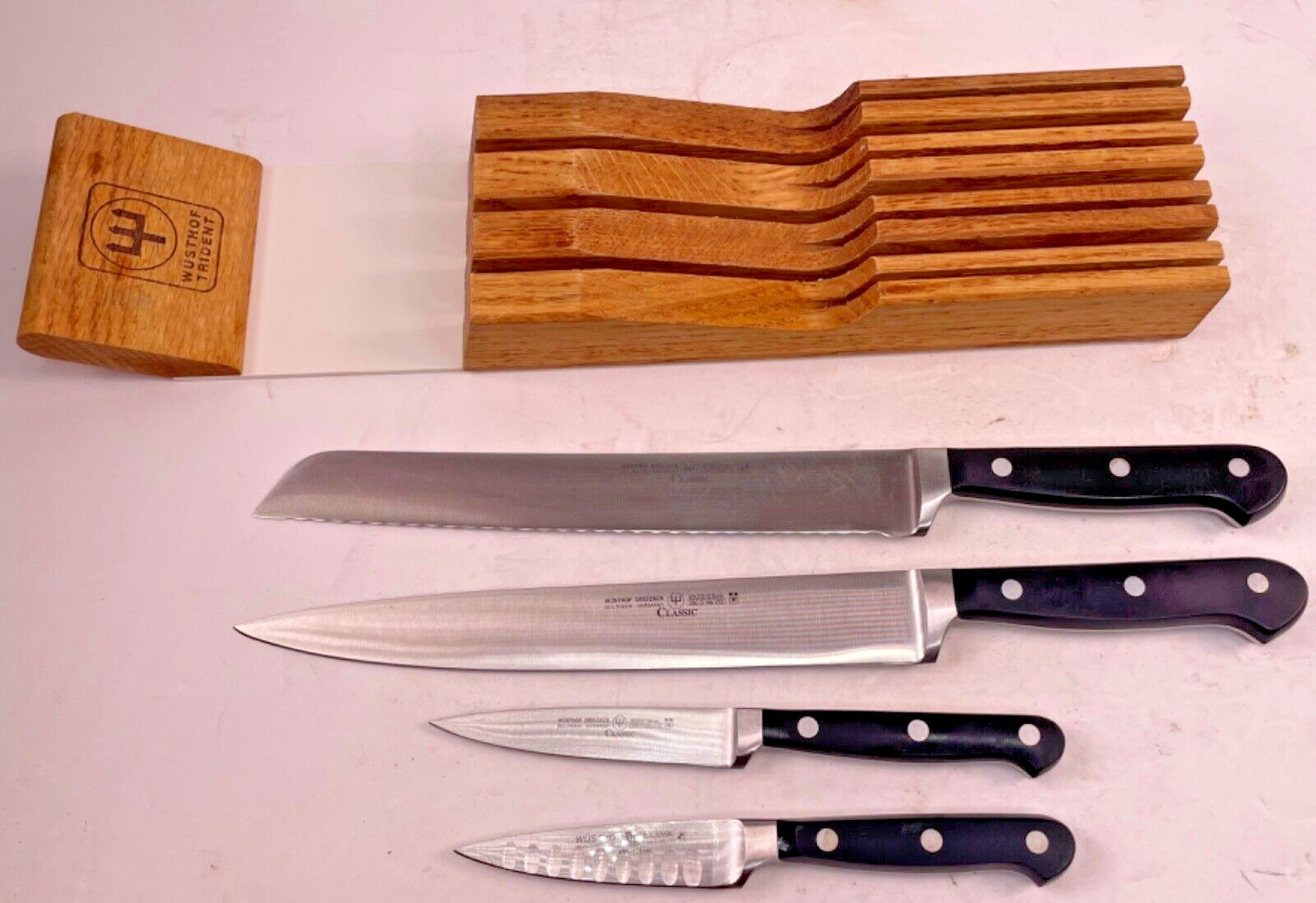 5 Piece WUSTHOF TRIDENT Dreizackwerk Classic Knife Cutlery Set w/ Drawer Block
