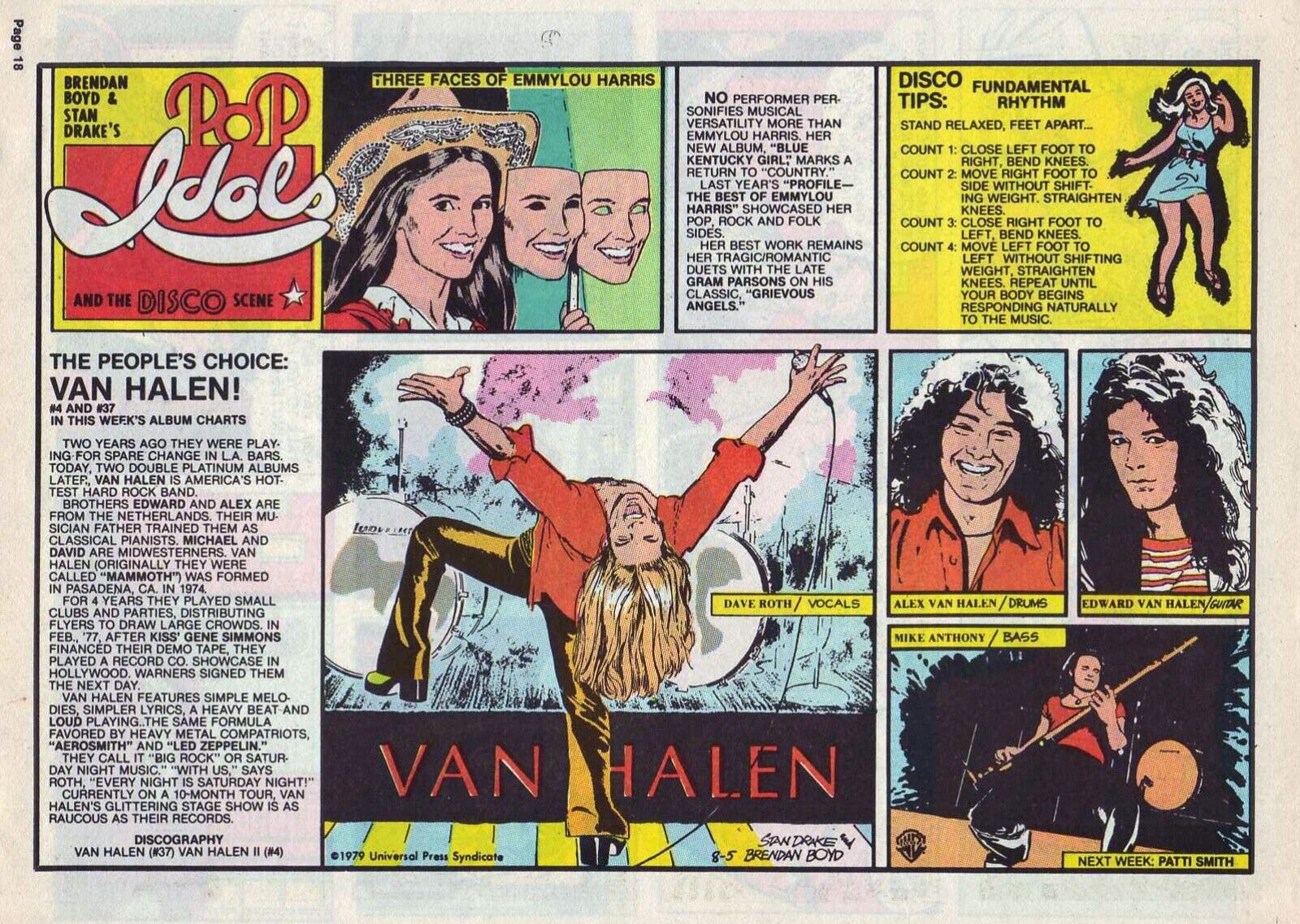Pop Idols by Stan Drake - Van Halen - full page Sunday comic - August 5, 1979