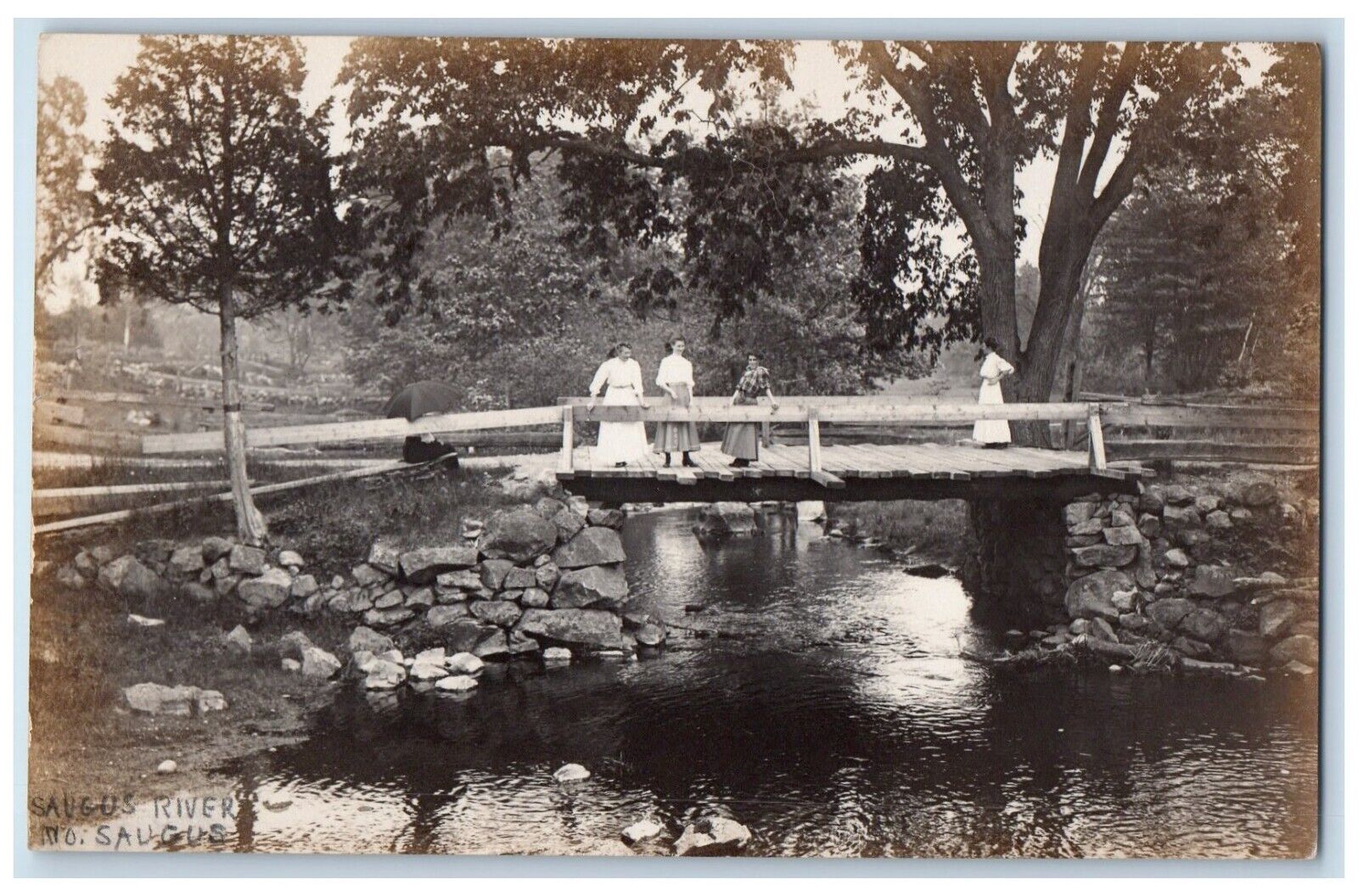 c1910's Saugus River Bridge Wakefield Massachusetts MA RPPC Photo Postcard
