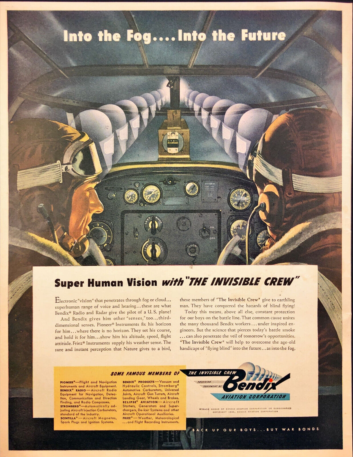 Bendix Aviation Radio Radar Vision World War II Vintage Print Ad 1943