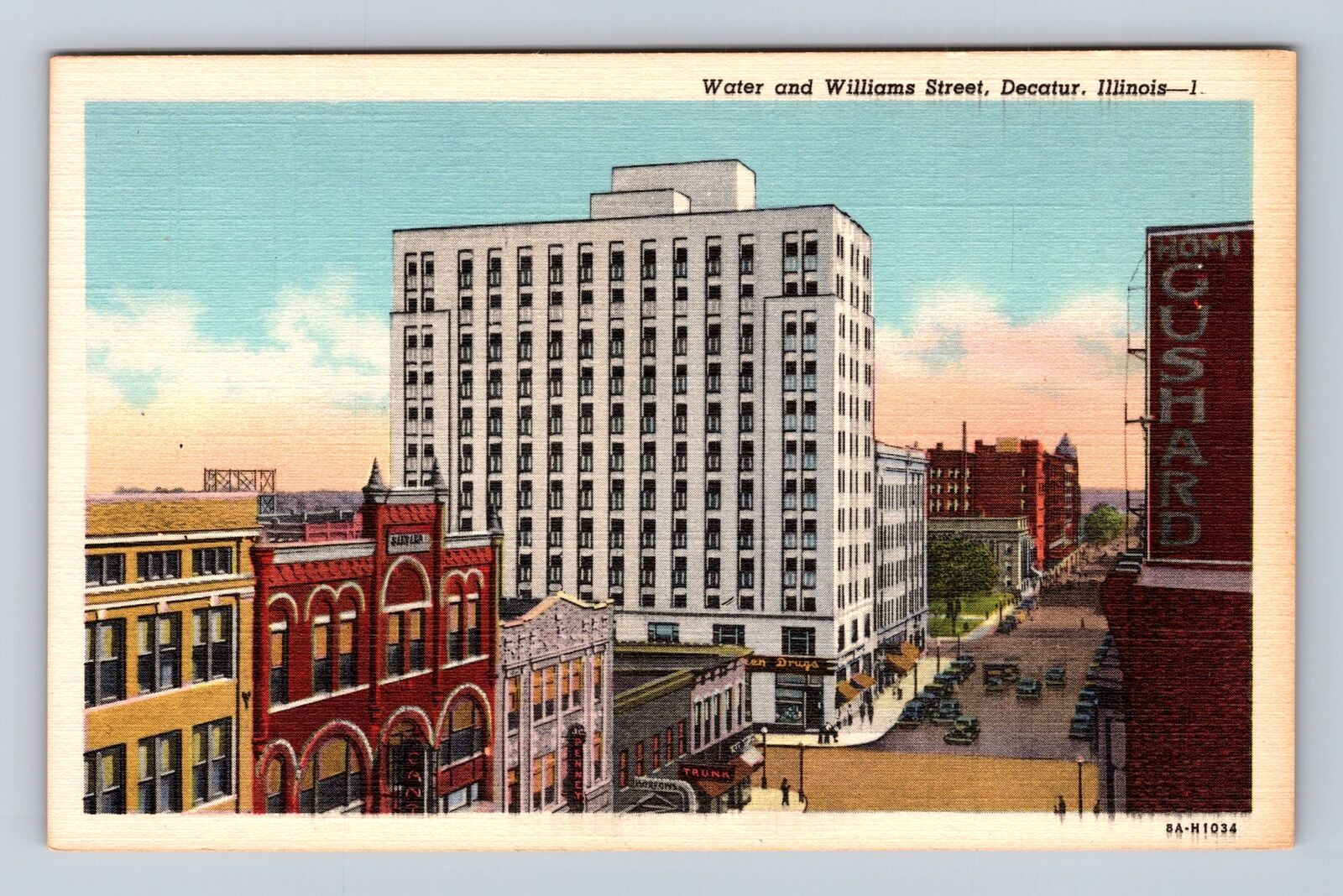 Decatur IL-Illinois, Water And Williams Street, Advertisement, Vintage Postcard