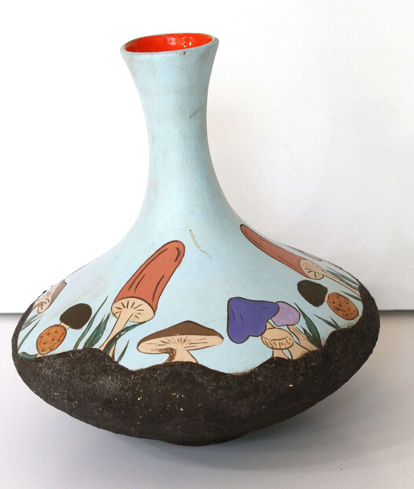 Vintage Mod Mid Century Modern Hand Painted Ceramic Mushroom Design Vase