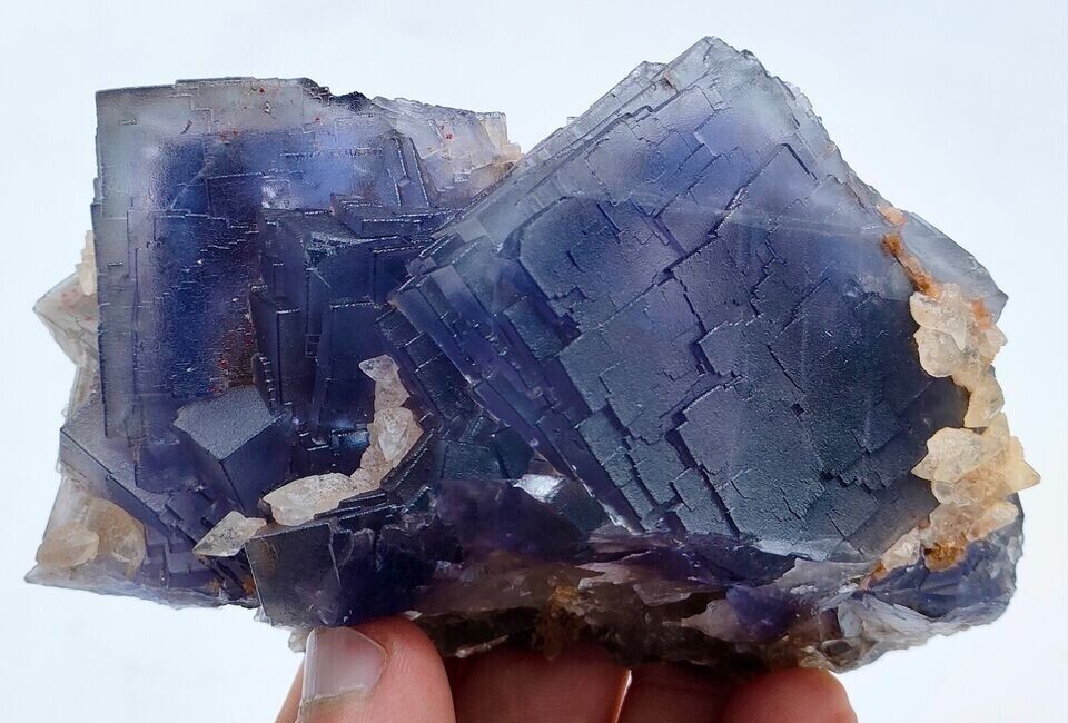 446g Well Terminated Dark Blue Phantom Cubic Fluorite & Calcite/ Pakistan