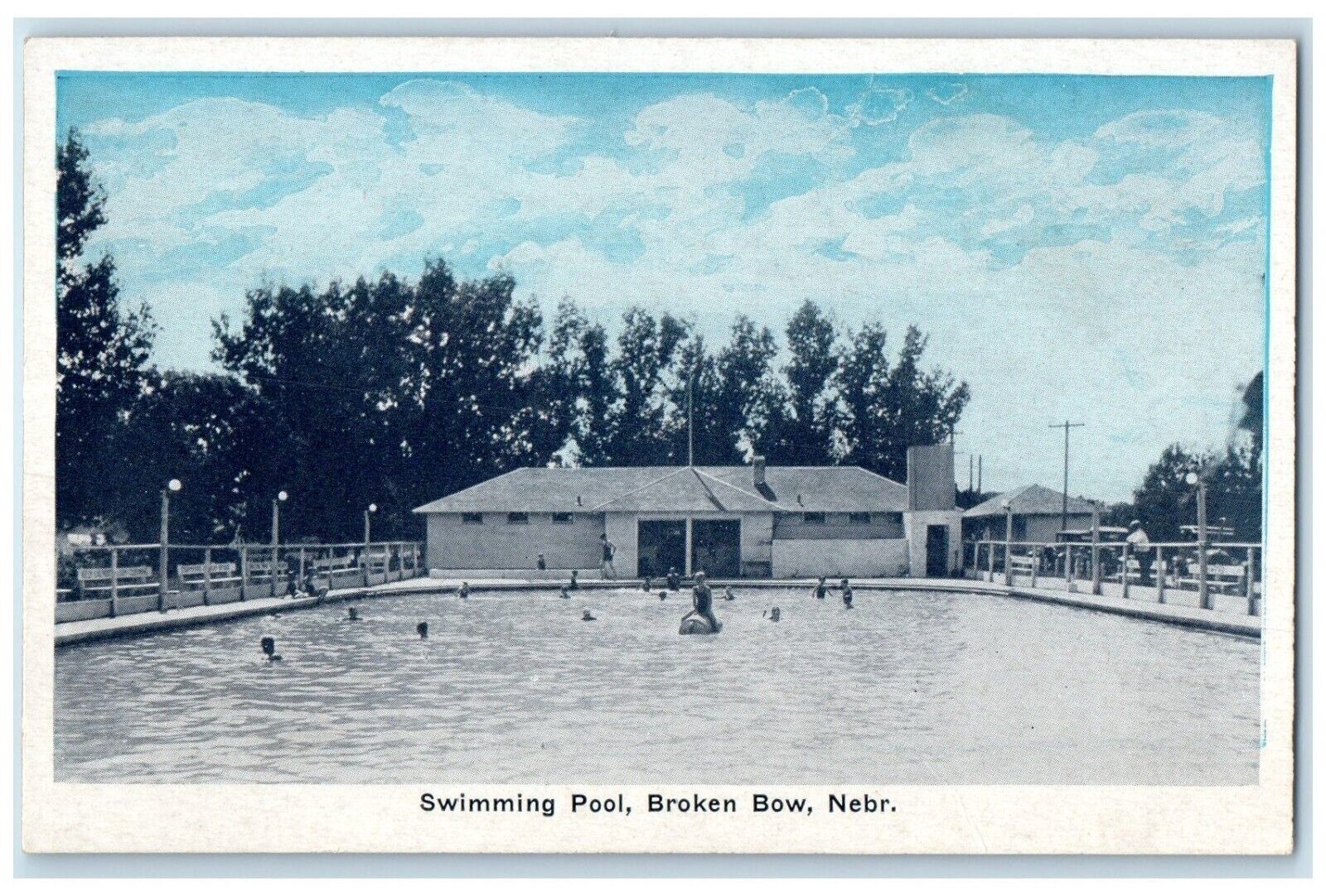 1940 Bathing Swimming Pool Broken Bow Nebraska Vintage Unposted Antique Postcard