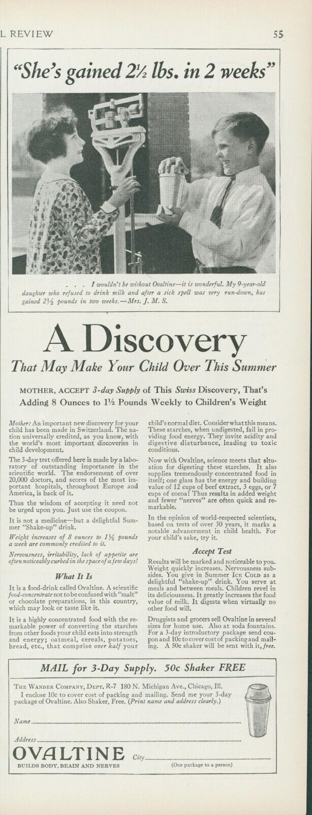 1928 Ovaltine Summer Shake Up Drink Children Gain Weight Vintage Print Ad PR1