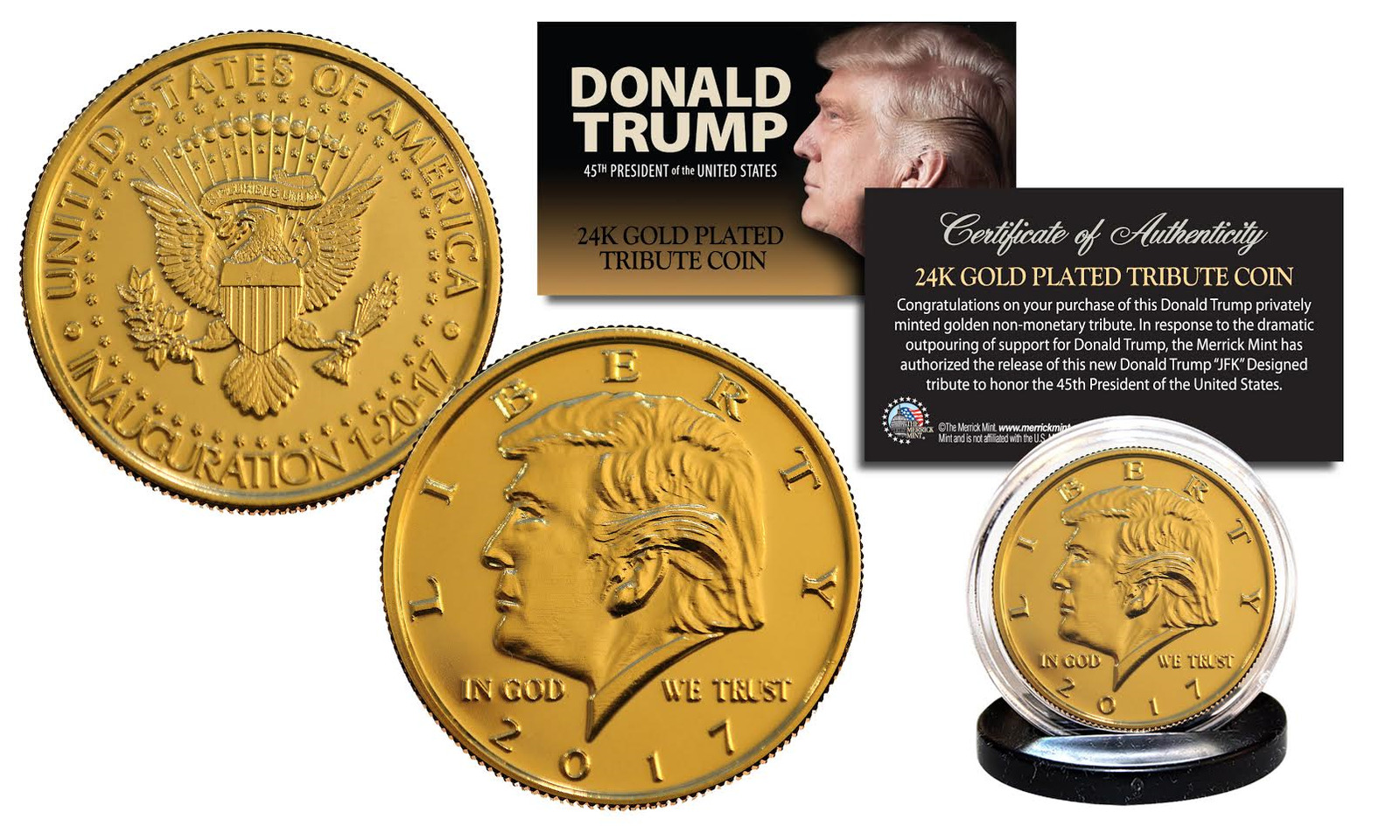 2017 DONALD TRUMP OFFICIAL Inauguration 24K Gold Plated 12 GRAMS Tribute Coin