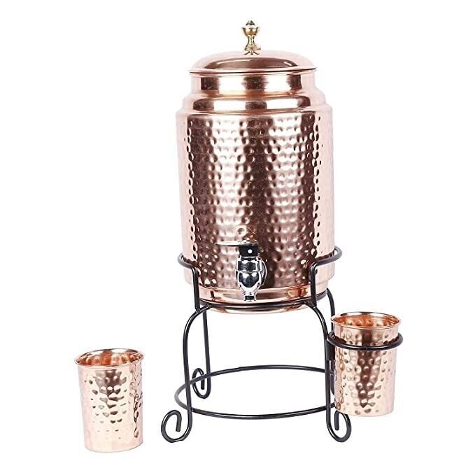 Copper Water Dispenser Pot with Tap & Lid for Storage Water Home For Gift