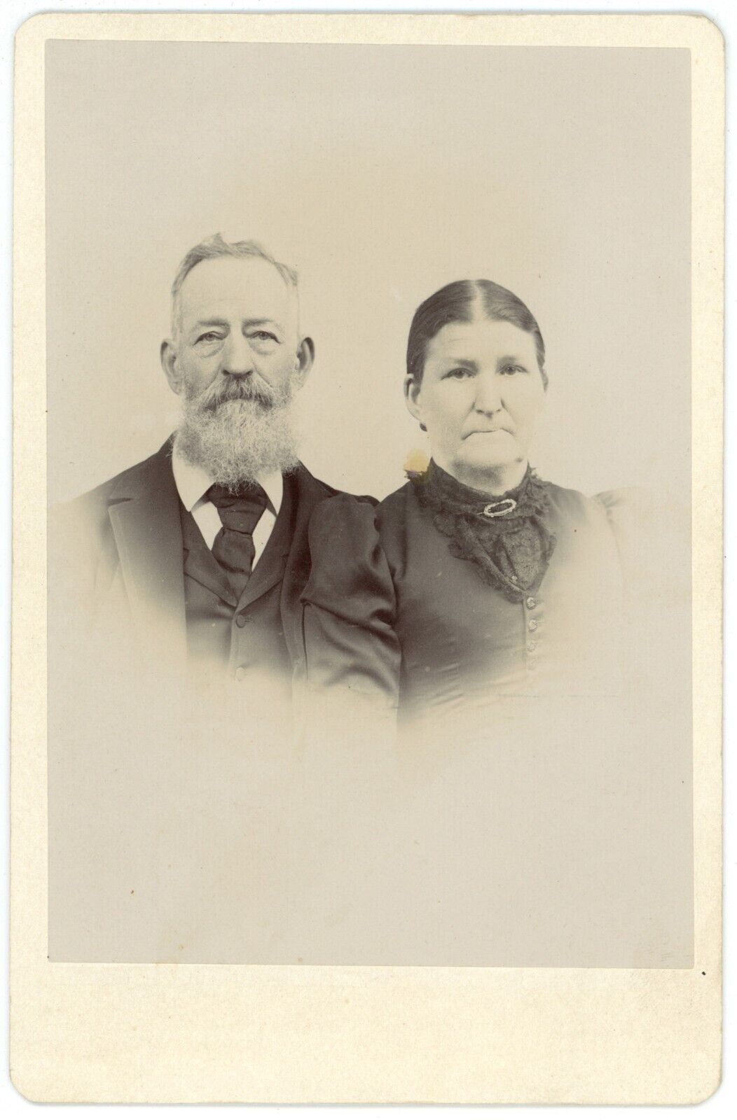CIRCA 1890\'S ID\'d CABINET CARD Elderly Couple Fancy Clothes Man Has Full Beard