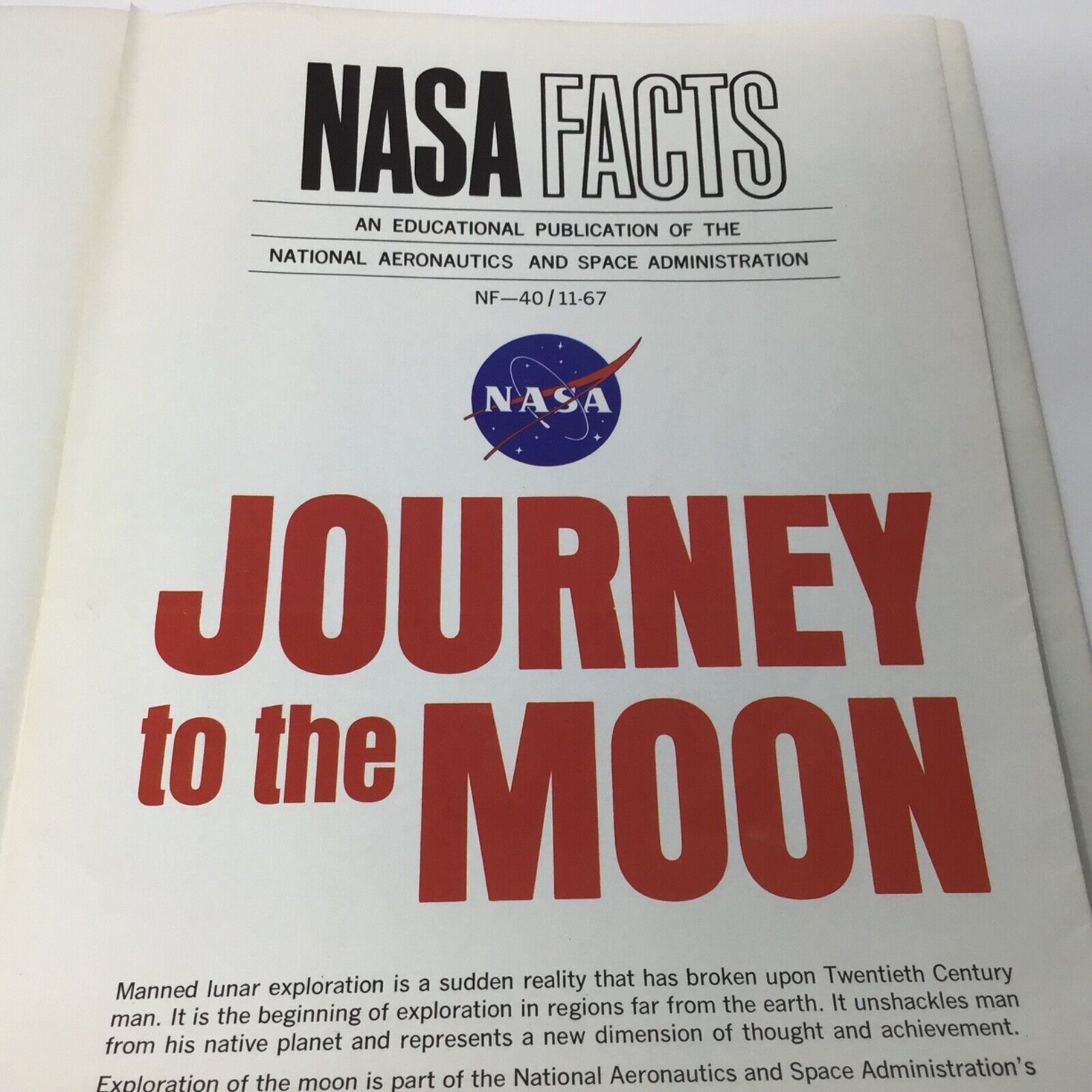 Journey to the Moon. NASA Facts, NF-40/11-67, 1967 November. Vintage NASA poster
