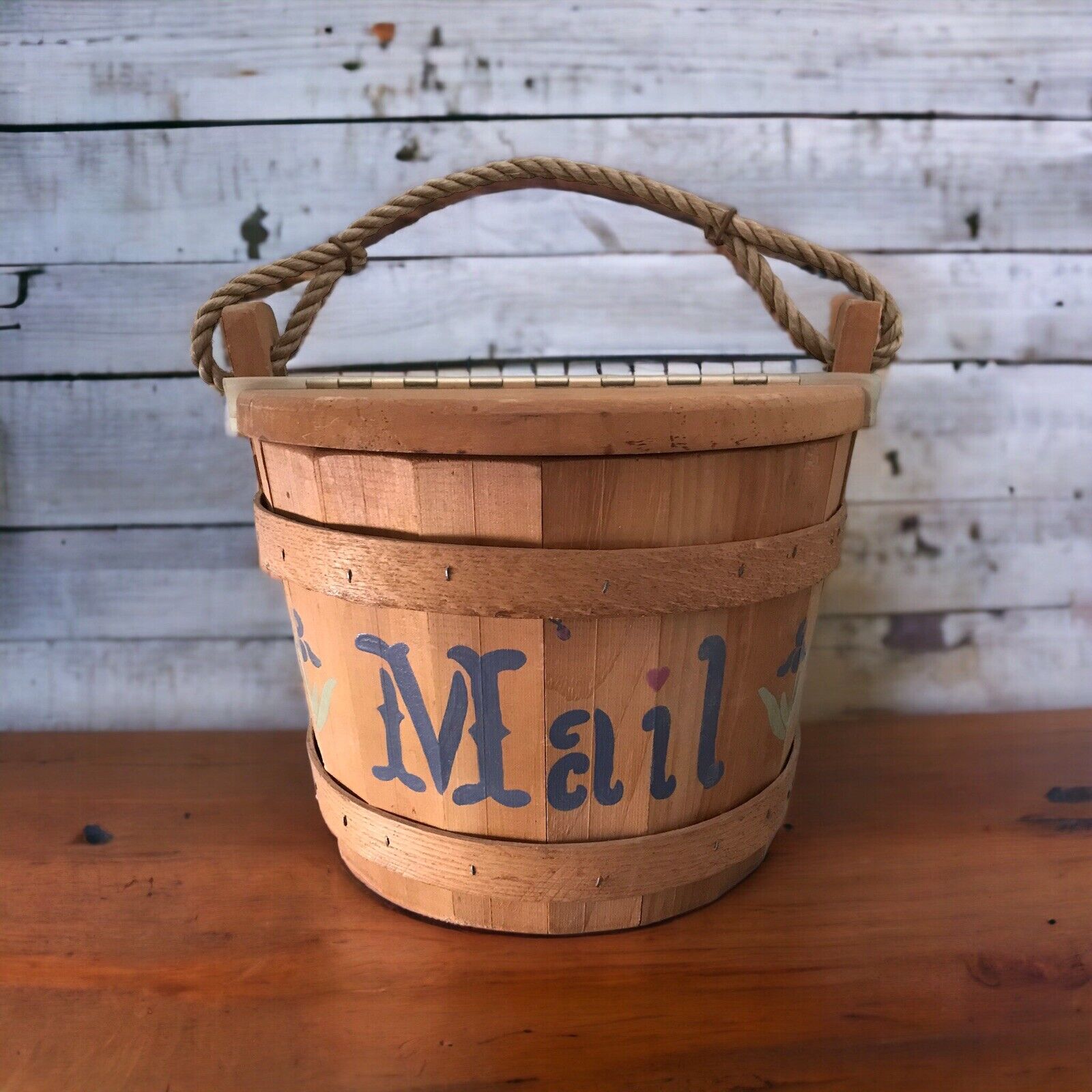Maine Bucket Company MAIL Wood Wooden Half Bucket Home Decor Cottage Country