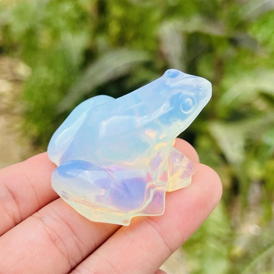 Opalite Frog Statue Handcrafted Blue Clear Crystal Frog Stone Healing Decoration