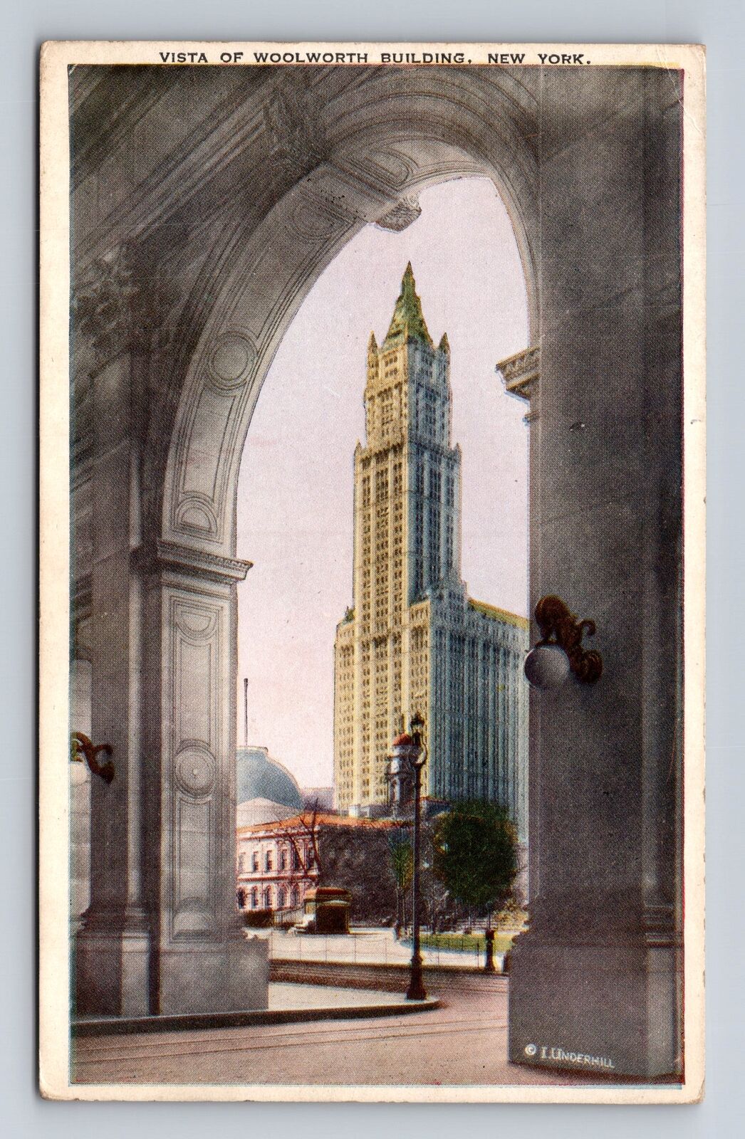 New York City-NY, Woolworth Building From Municipal Bldg. Arch Vintage Postcard