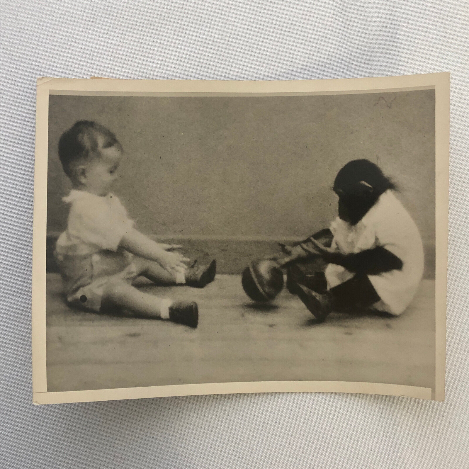 Press Photo Photograph Child and Chimpanzee Monkey Science Experiment Indiana