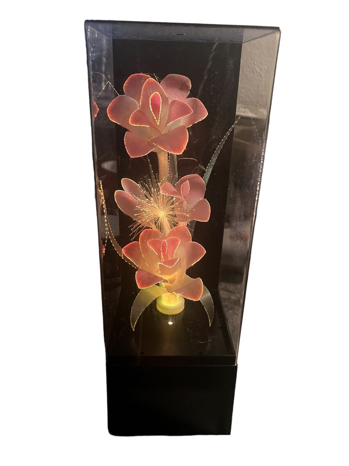 Vintage 1984 Color Changing Flowers Fiber Optic Lamp with Music Box Read Descrip