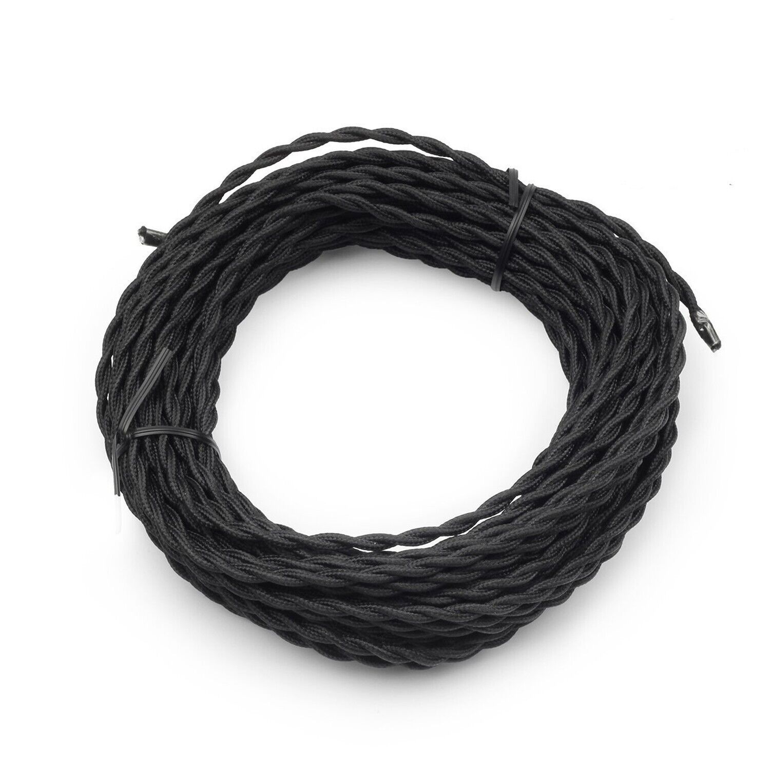Black Twisted Cloth Covered Wire, 2-Conductor 18-Gauge Antique Industrial Fab...