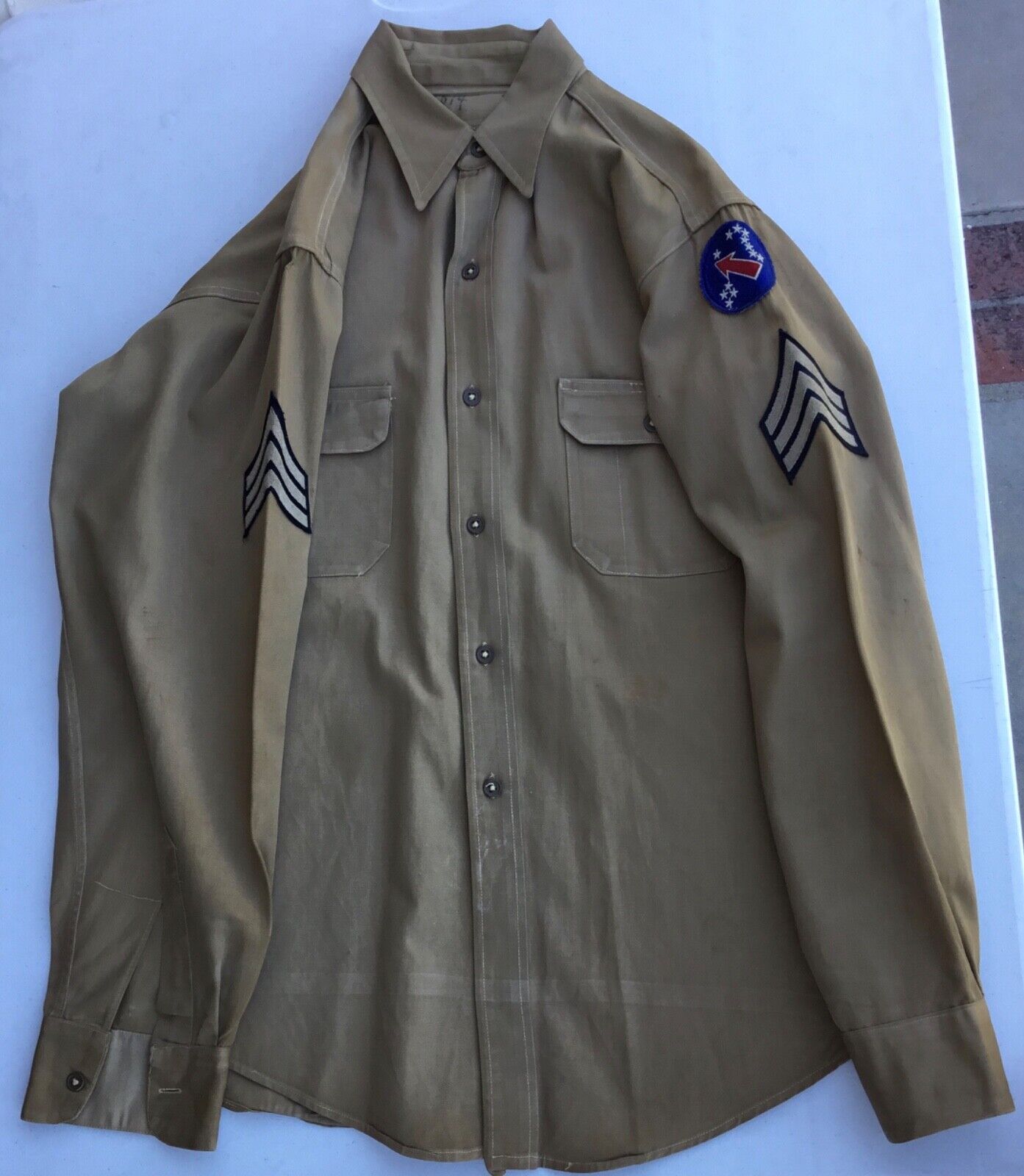 WW2 US Army Forces Pacific Ocean Areas Sergeant Shirt with Patches Khaki