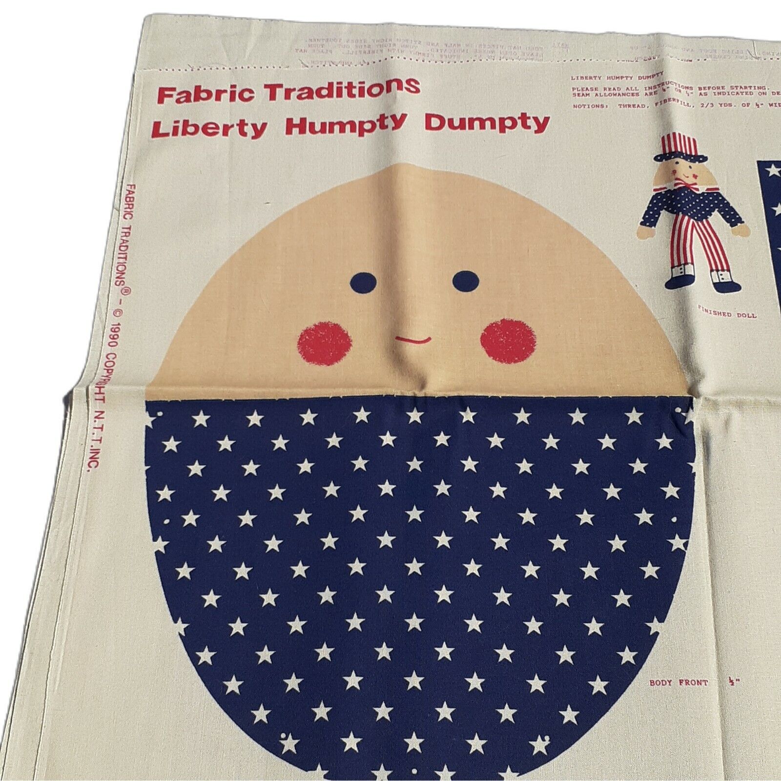 VTG Patriotic Fabric Panel Liberty Humpty Dumpty Uncle Sam 1990 Cut Sew Stuff