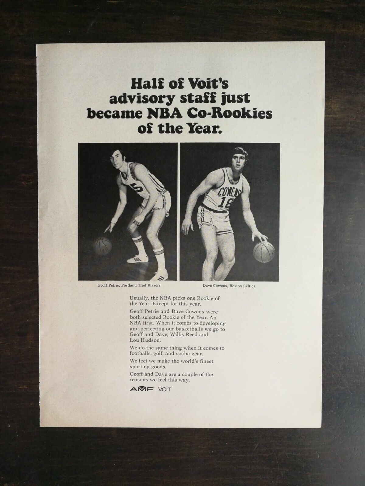 Vintage 1971 AMF Voit Basketball Dave Cowens Full Page Original Ad 823