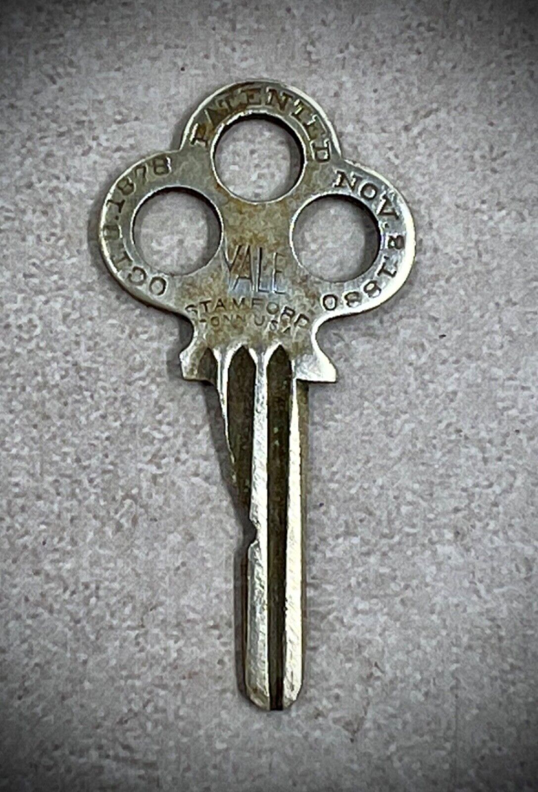 Vintage Antique Yale Stamford Conn. Patented Oct 1878 Nov 1880 Brass Key #1314