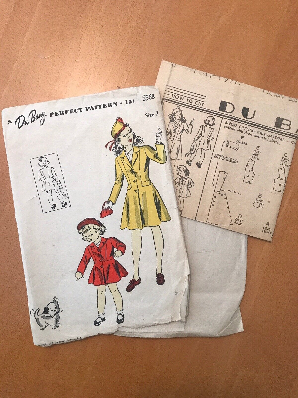 1950s Vintage Children’s Patterns Du Barry 5568 Coat Sz 2 Jacket Complete