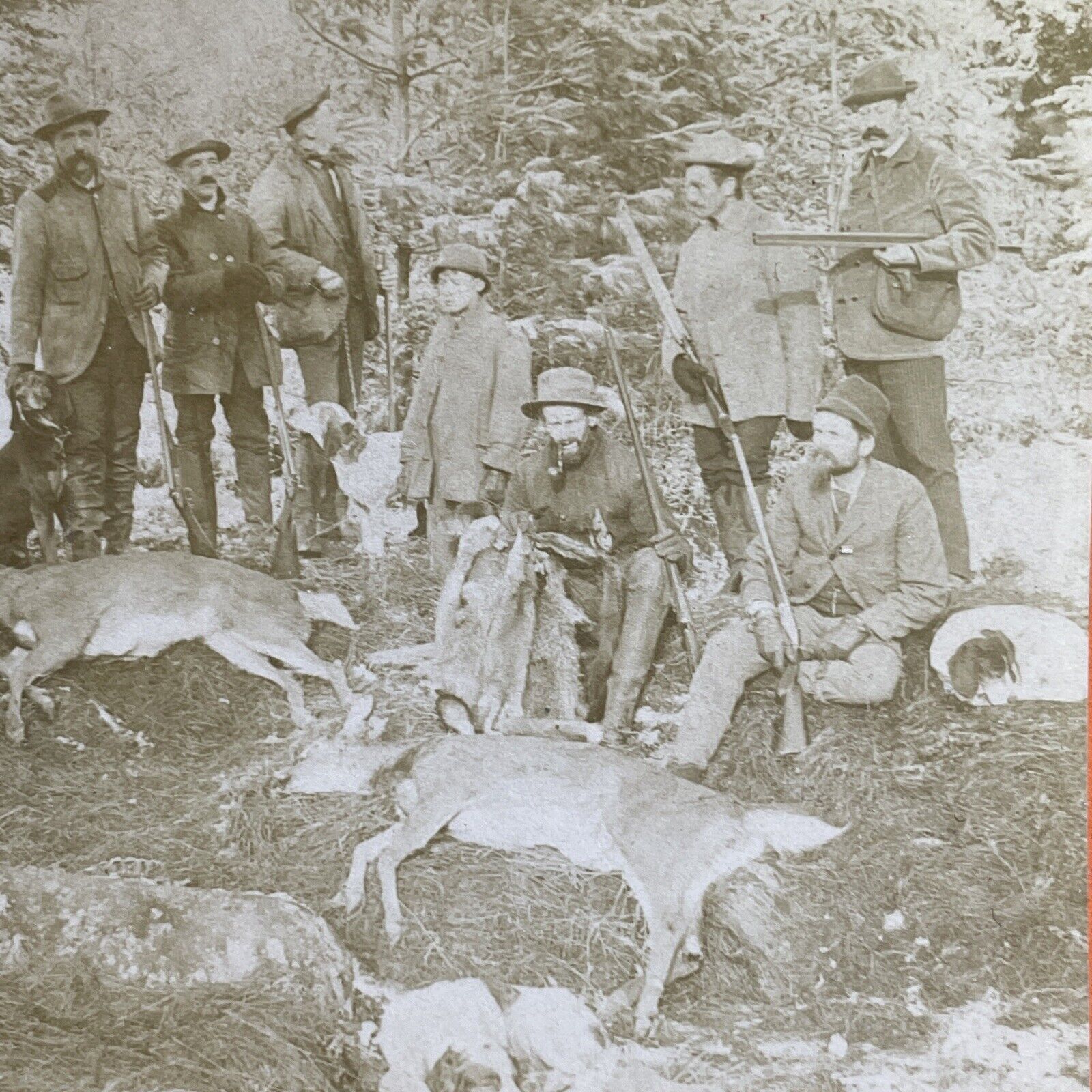Antique 1888 Benjamin W. Kilburn Skinning A Deer Stereoview Photo Card P1661