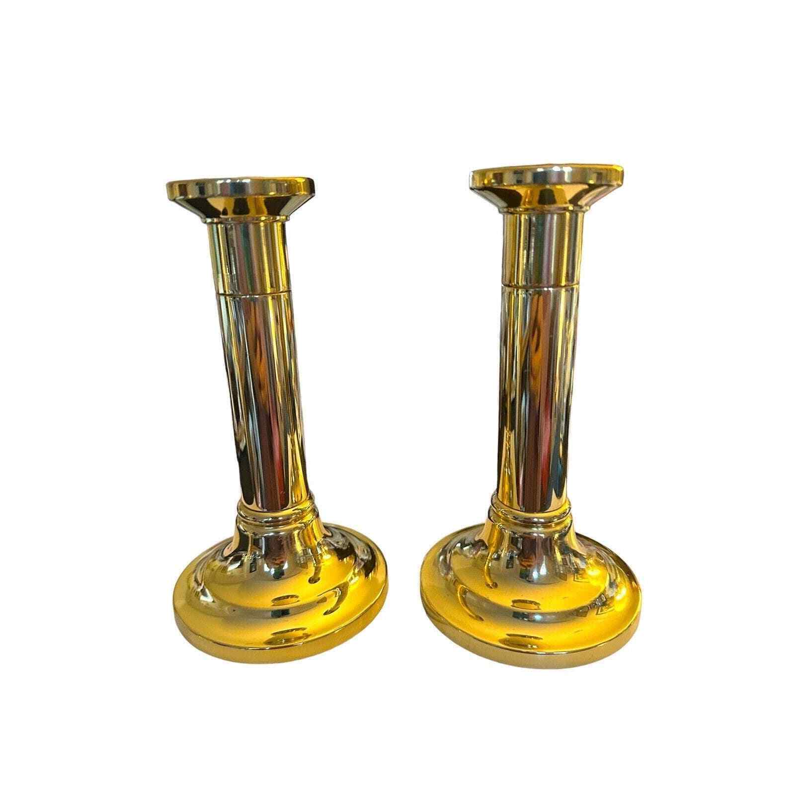Pair Baldwin Brass Classic Cylinder Column Candlesticks Holders Forged America