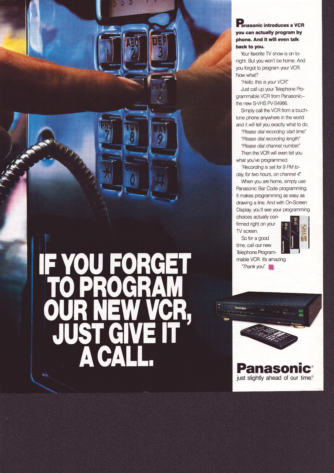 Print Ad 1989 Panasonic VCR Give It a Call Payphone Vintage LIFE Magazine