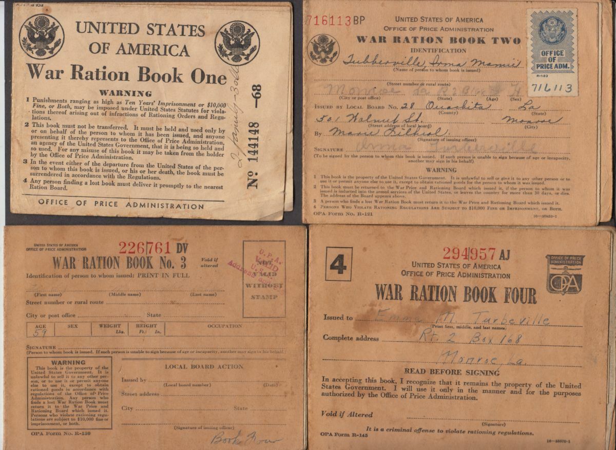 1940s WWII War Ration Books lot of 4: Book 1 thru Book 4 used (L3