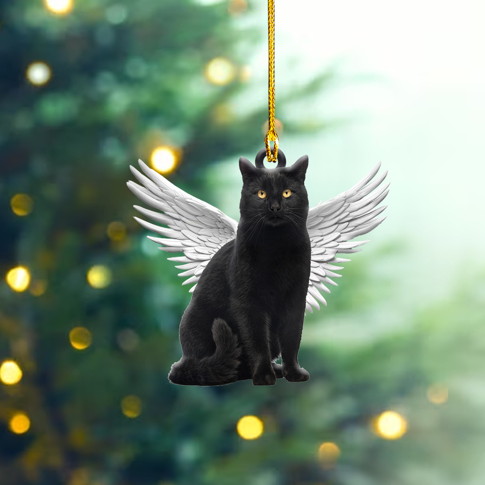 Black Cat with Angel Wings Christmas decor,Black Cat memorial Ornament Xmas Gift