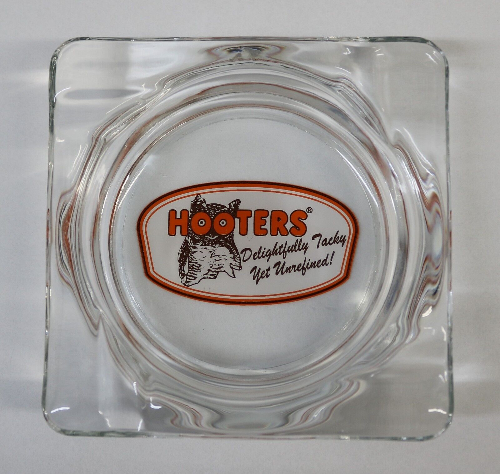 VTG Limited Edition Hooters Square Glass Screen Printed Ashtray 