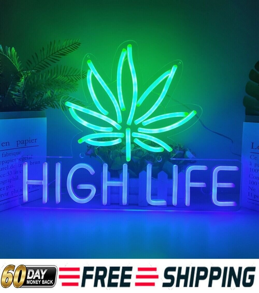 Marijuana Hemp Leaf High Life LED Sign 60x40 Neon Beer Bar Pub Man Cave Club Art