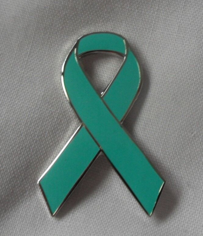 **NEW**  MRSA Awareness teal ribbon enamel badge / brooch. Charity.