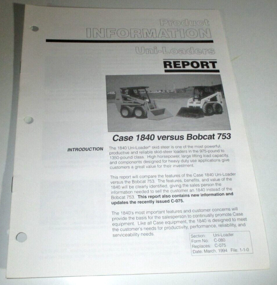 Case 1840 vs Bobcat 753 Skid Uni-Loader Product Information Brochure Manual