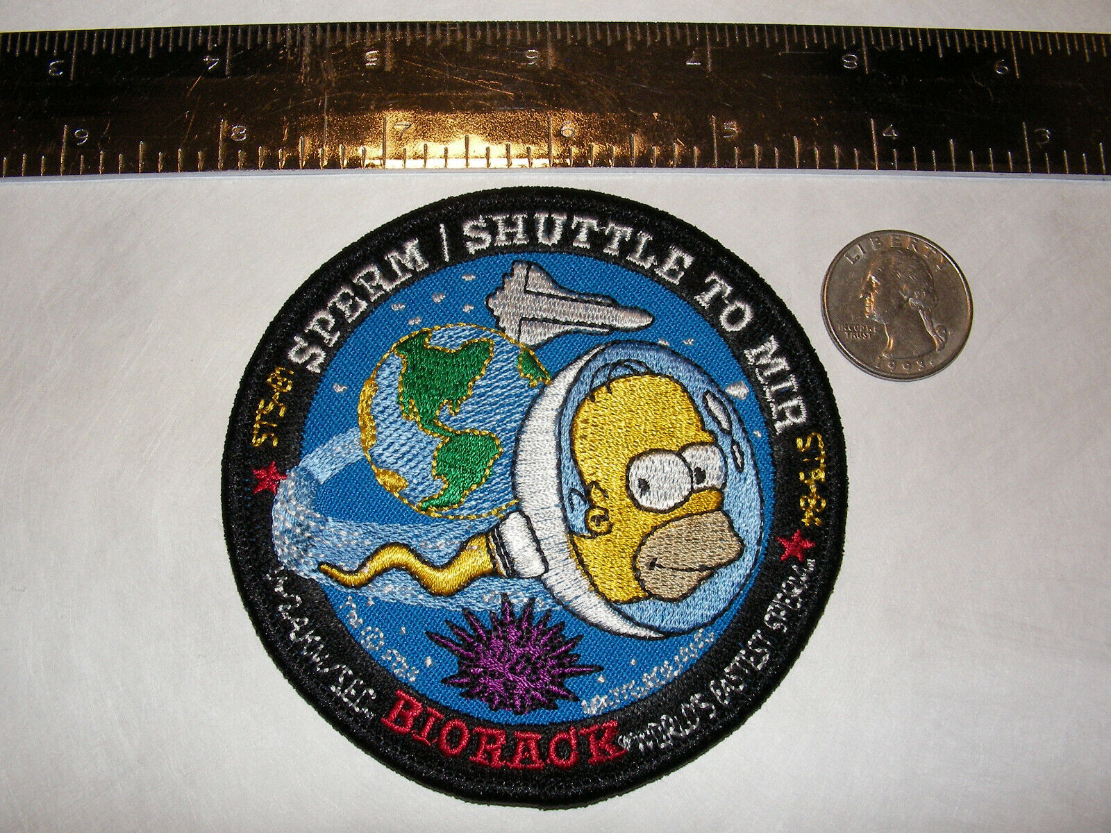 STS-81/STS-84 Sperm/(Space) Shuttle to Mir Homer Simpson BIORACK Patch NASA Rare