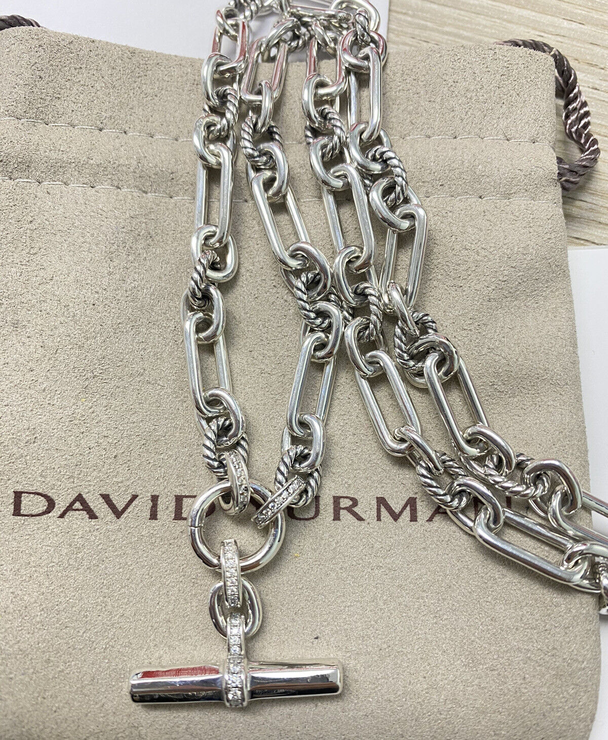 David Yurman Sterling Silver Lexington Chain Necklace & Diamonds 9.8mm 18 inches