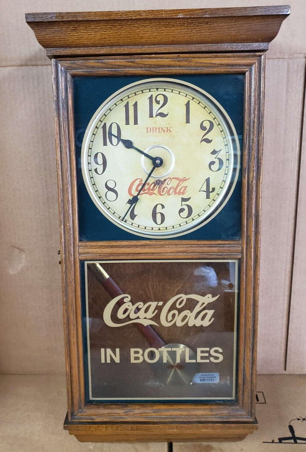 Vintage DRINK Coca Cola Clock In Bottles Battery Op Regulator Pendulum