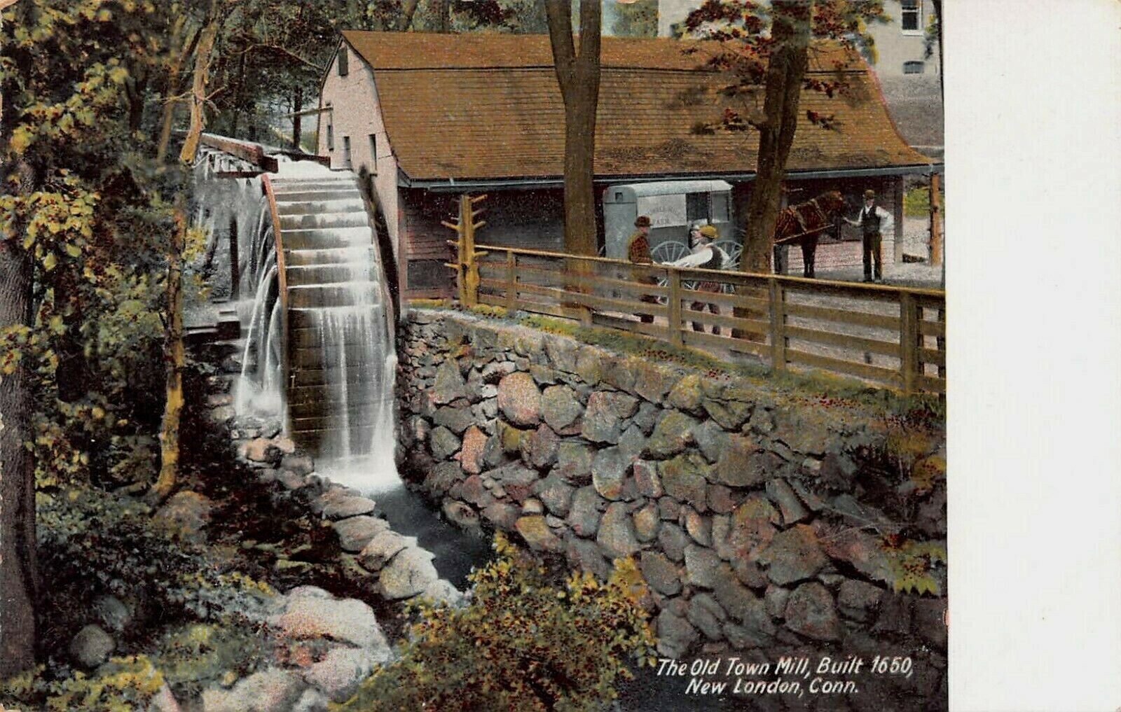 The Old Town Mill, Built 1650, New London, CT.  Very Early Postcard, Unused 