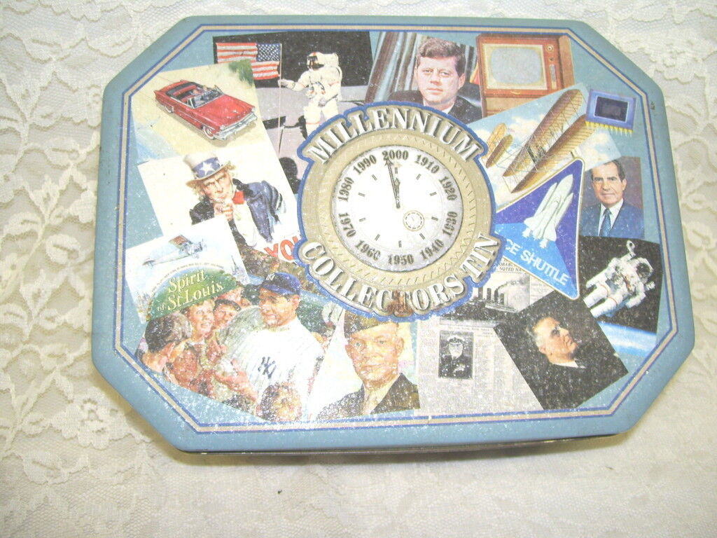 Millennium Historical Tin Box Kennedy Nixon Space Baseball Reagan Uncle Sam....