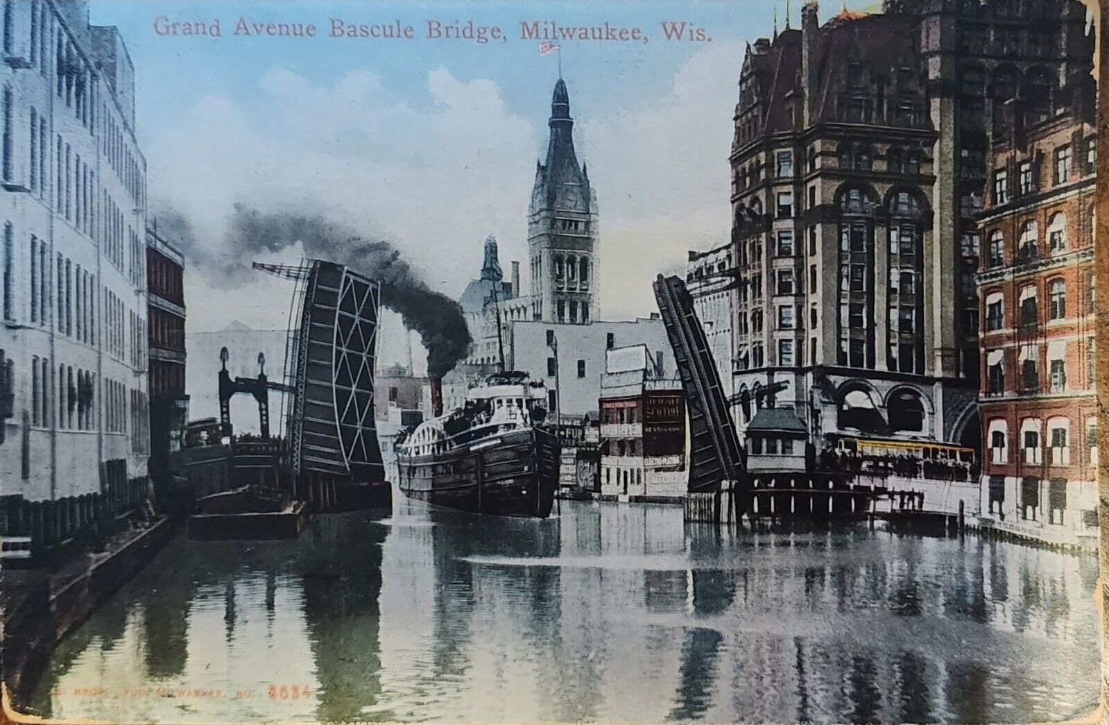 Vintage Postcard Grand Avenue Bridge Milwaukee Wisconsin 1911