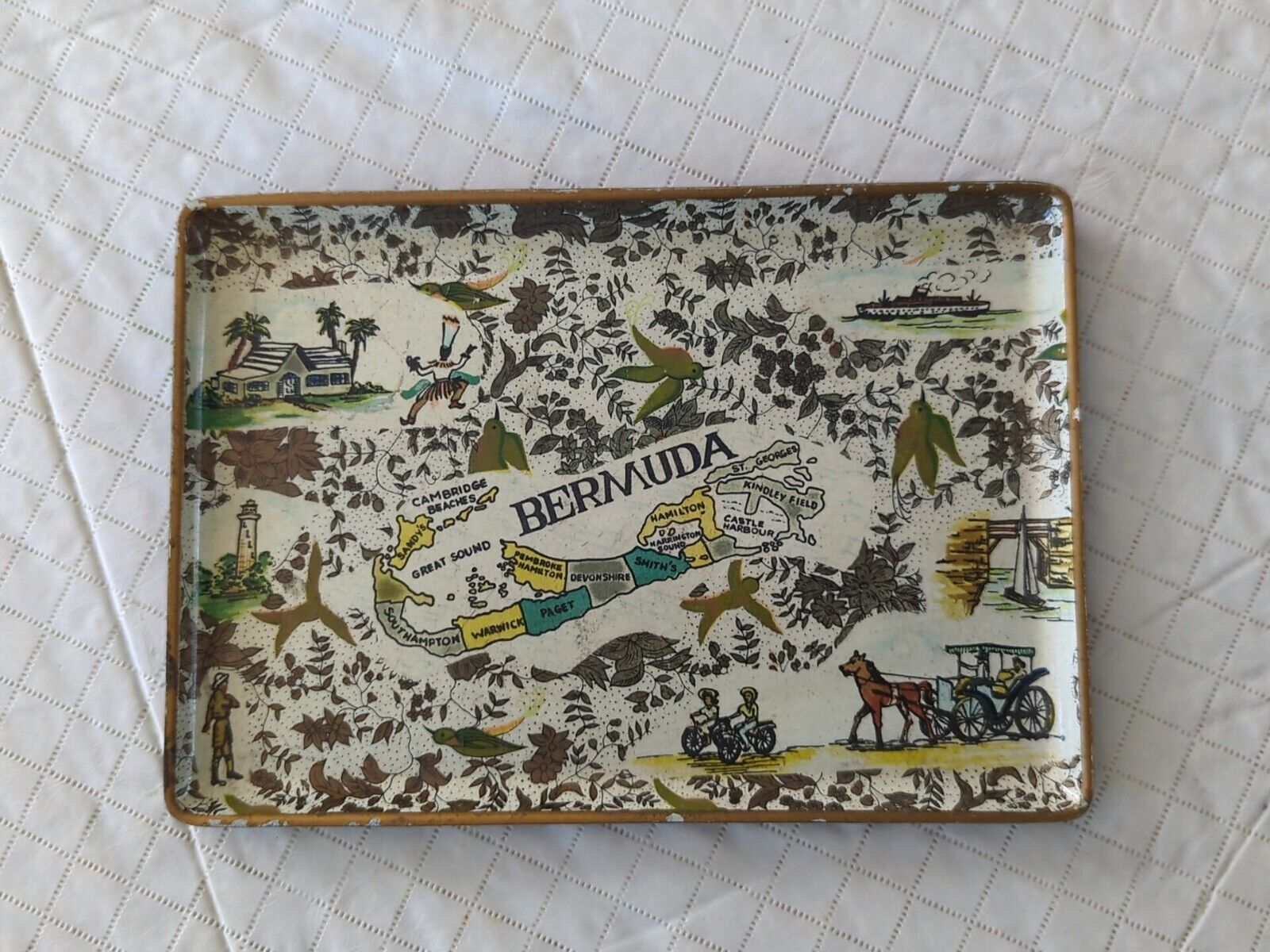 Vintage Bermuda Souvenir Serving Tray, 5x7 In