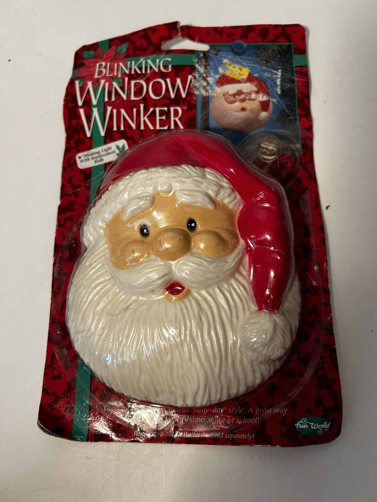 NOS Vintage Light Up Blinking Santa Head Window Decoration