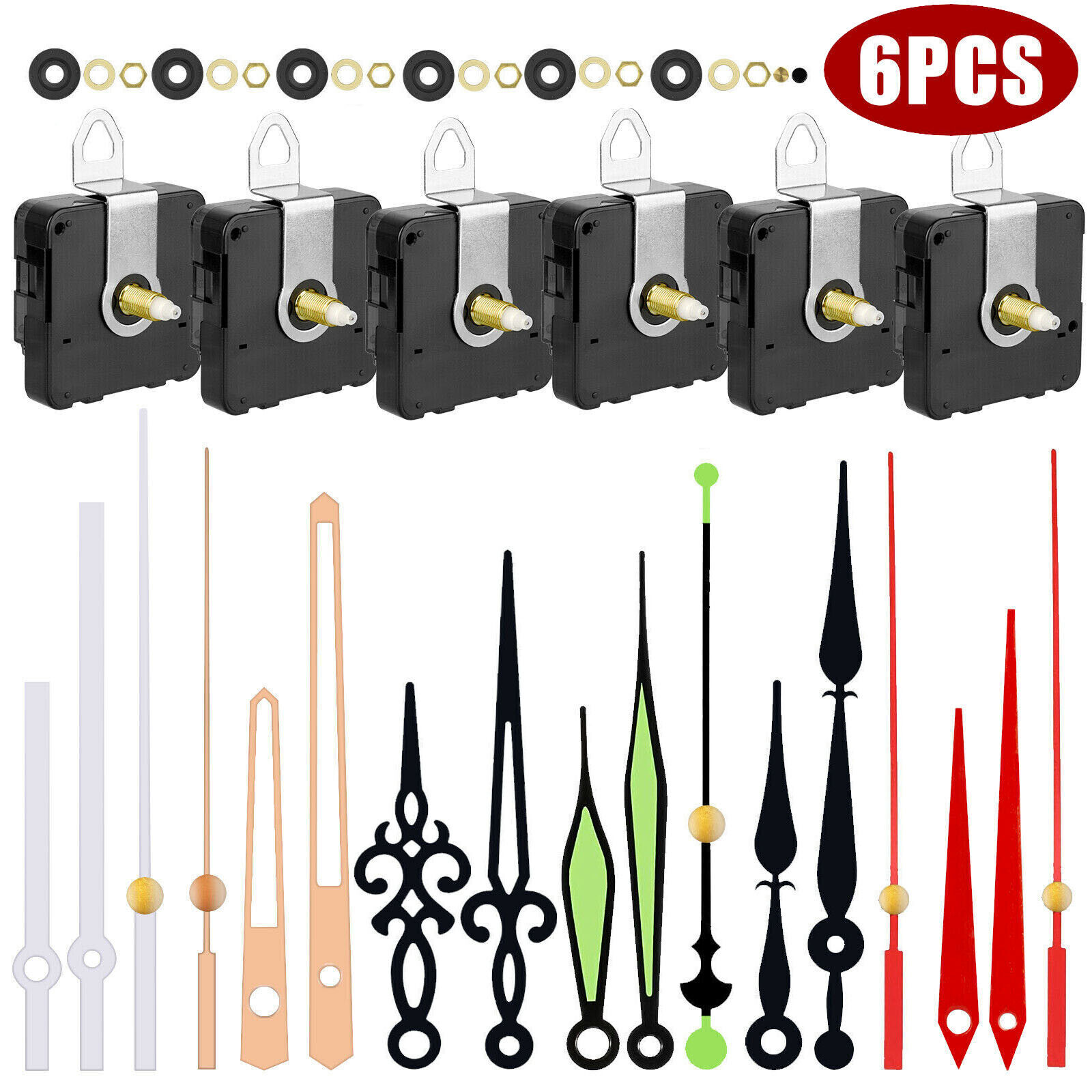 6PCS DIY Wall Quartz Clock Movement Mechanism Replacement Repair Tool Parts Kit
