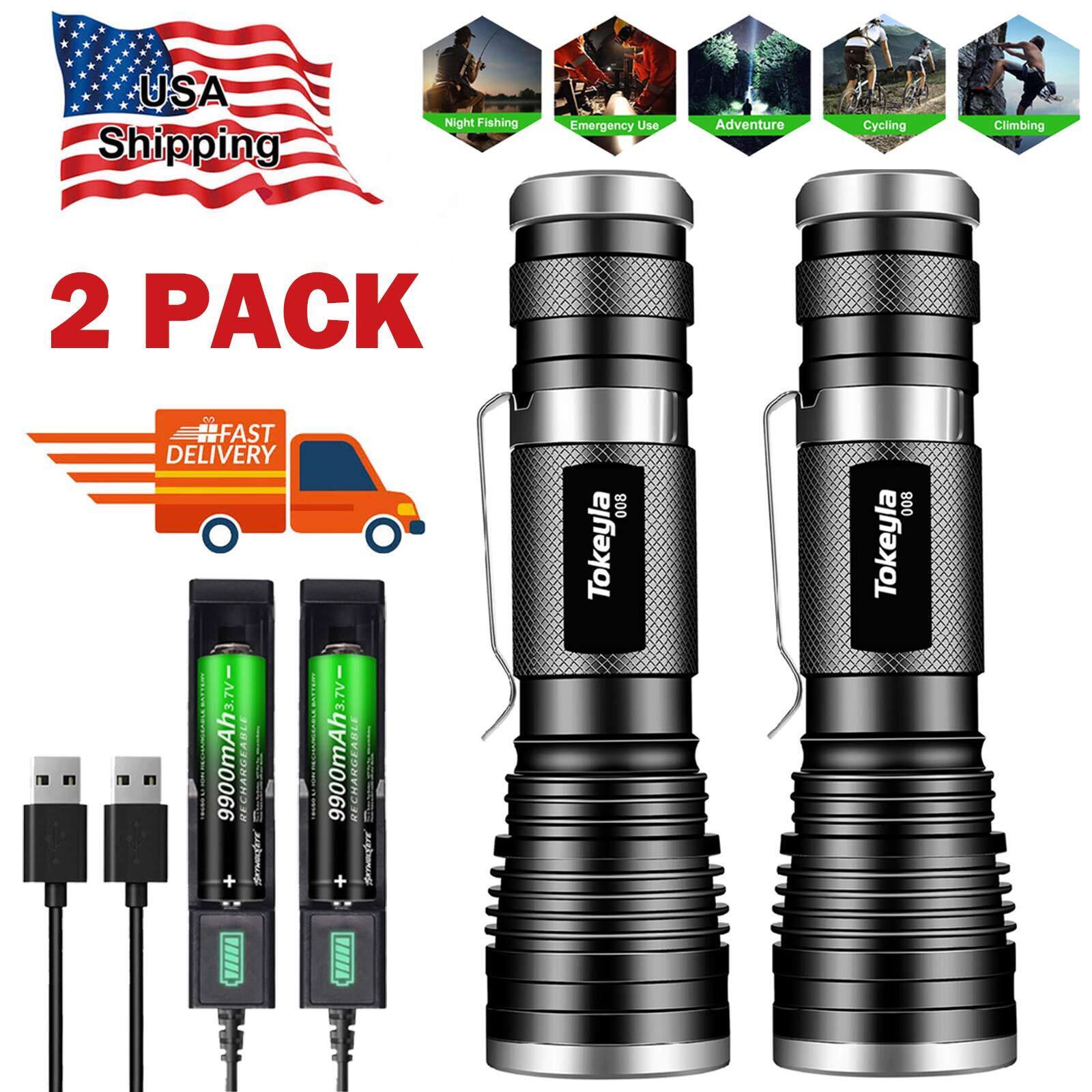 LED Flashlight Super Bright Rechargeable Tactical Zoom Powerful LED Torch Lamp