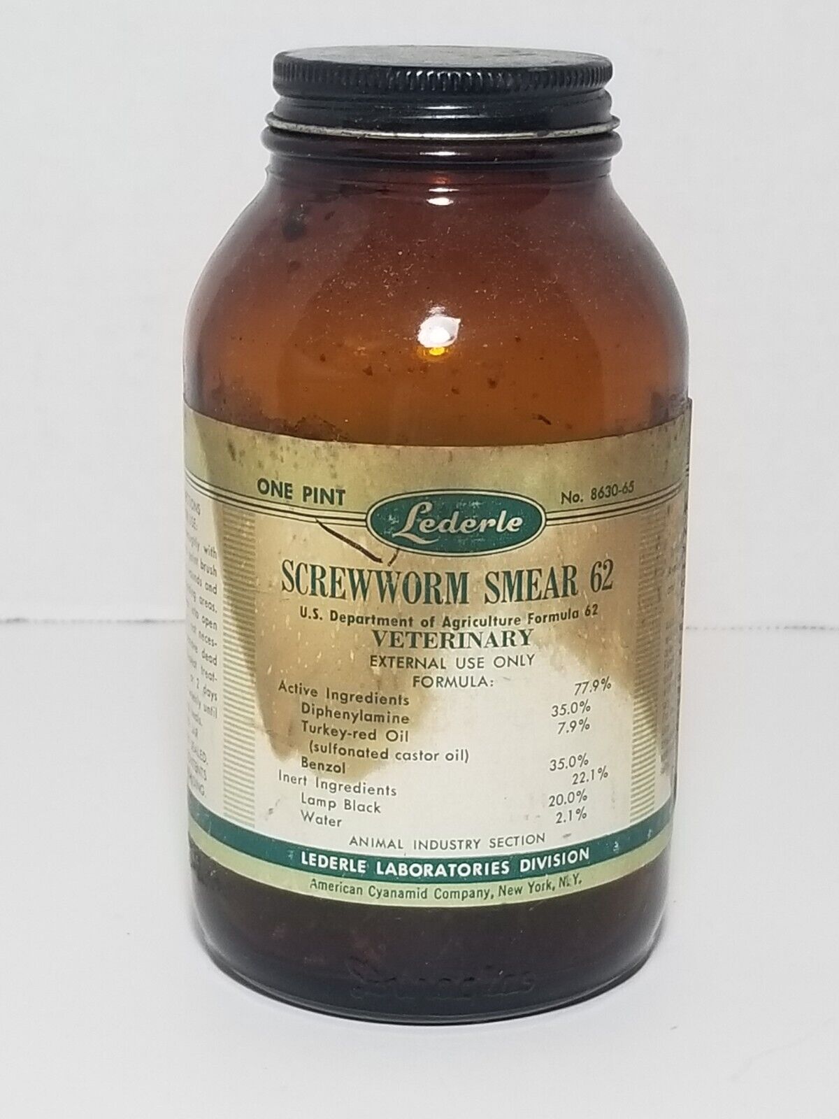 Vintage Lederle Laboratories Screwworm Smear Bottle Veterinary Collectible