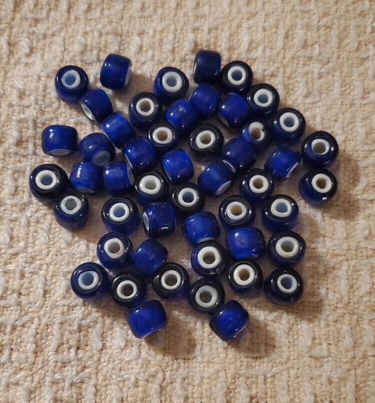 Jumbo Old Cobalt Blue White Heart African Trade Beads 50 Pc Limited Quantities 